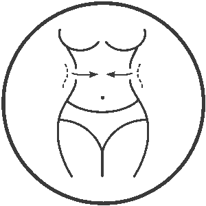 Silhouette of a slim female waist with arrows indicating slimming effect