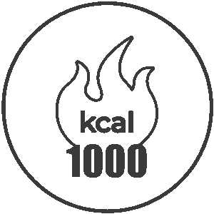 Flame icon with text indicating 1000 calories burned