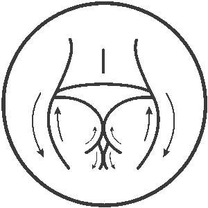 Female lower body silhouette with upward arrows symbolizing buttocks lifting and shaping