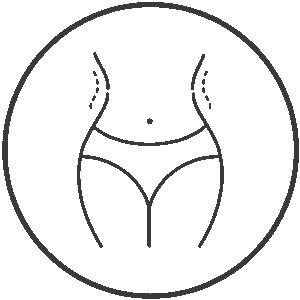 Outline of a female torso with dotted lines marking side contouring areas