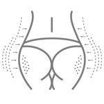 Female body silhouette with arrows indicating body shaping and firming effects