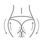 Female lower body silhouette with upward arrows symbolizing buttocks lifting and shaping